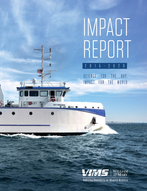 Cover page of the 2015-2020 Impact report featuring the R/V Virginia.