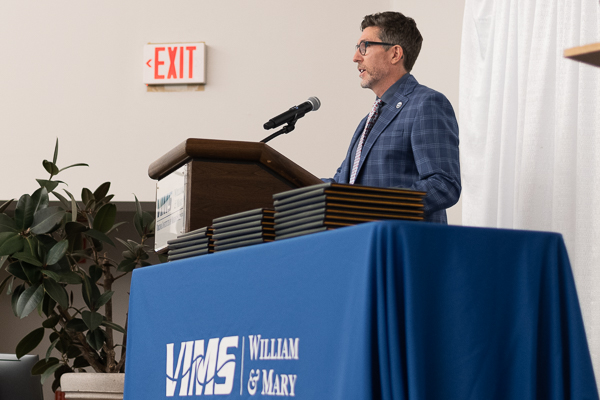 VIMS Dean & Director Dr. Derek Aday advises the graduating class to use their talent, training, and intellect in careful and thoughtful ways to make a difference in the world. Photo Credit: Miguel Montalvo