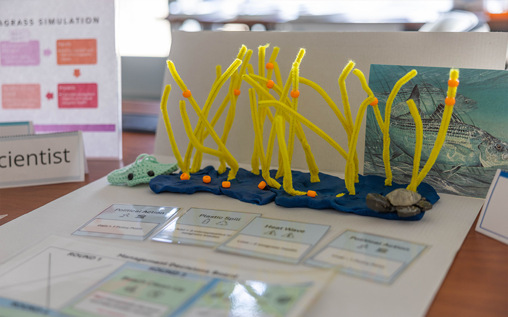 M.S. student Robyn Dudrick's lesson plan about microplastics and seagrass. Photo by Bayleigh Albert, VA Sea Grant.